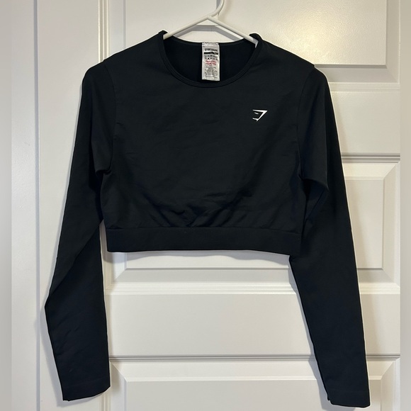 Gymshark EVERYDAY SEAMLESS LONG SLEEVE CROP TOP Black Sz L - Picture 3 of 6